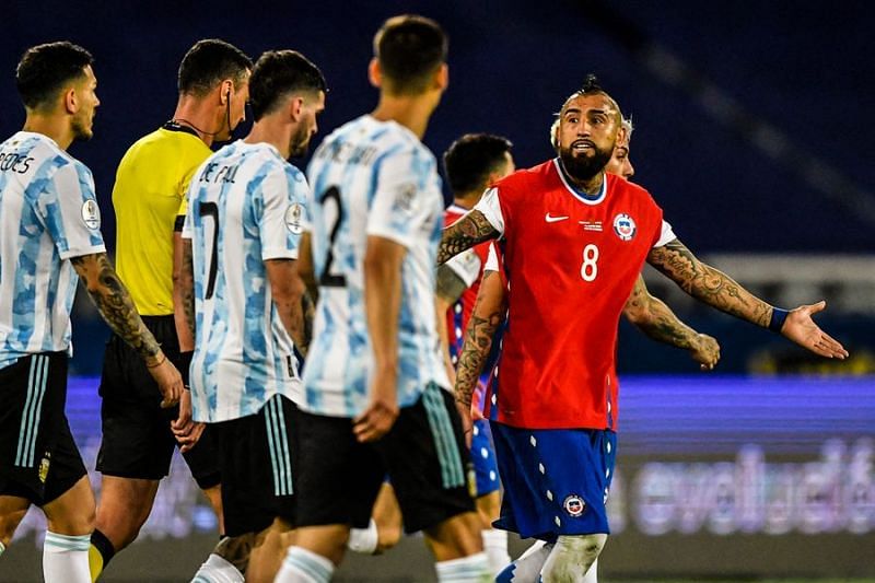 Vidal roughed up some of Argentina's players and got away with just a yellow
